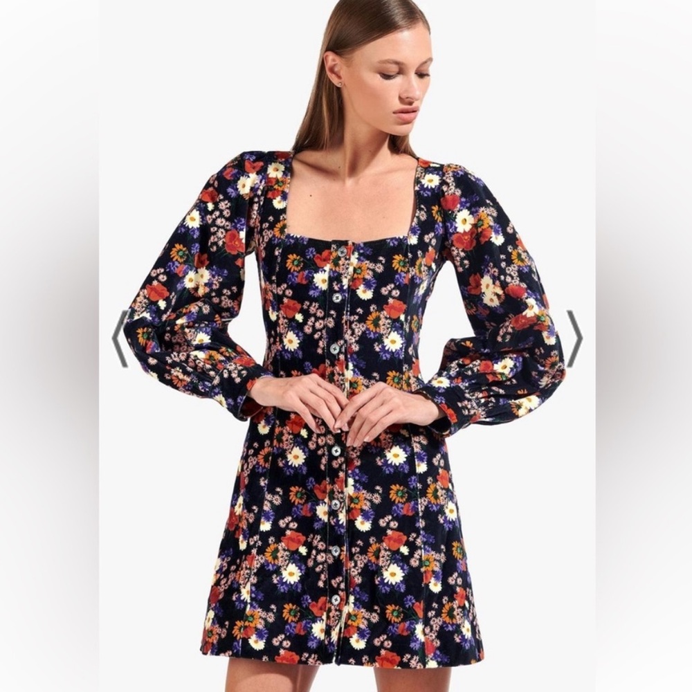 STAUD cotton velvet floral Chandler Dress Revolve XS